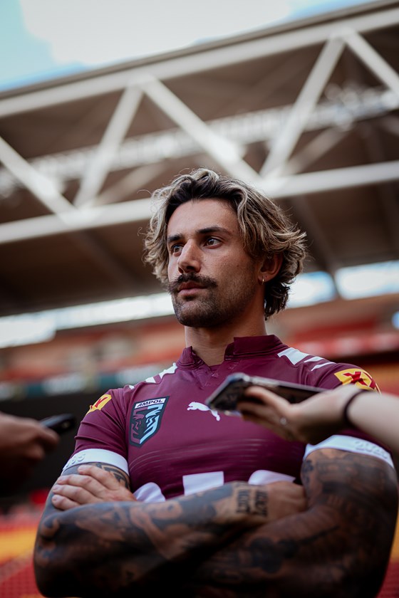 Jesse Arthars speaks to media on the opening day of camp.