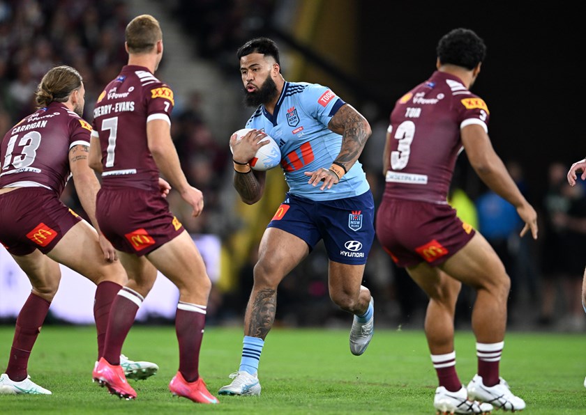 Payne Haas in action for the Blues.