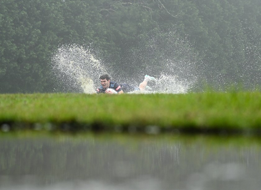 The Blues trained in driving rain on Thursday morning. 