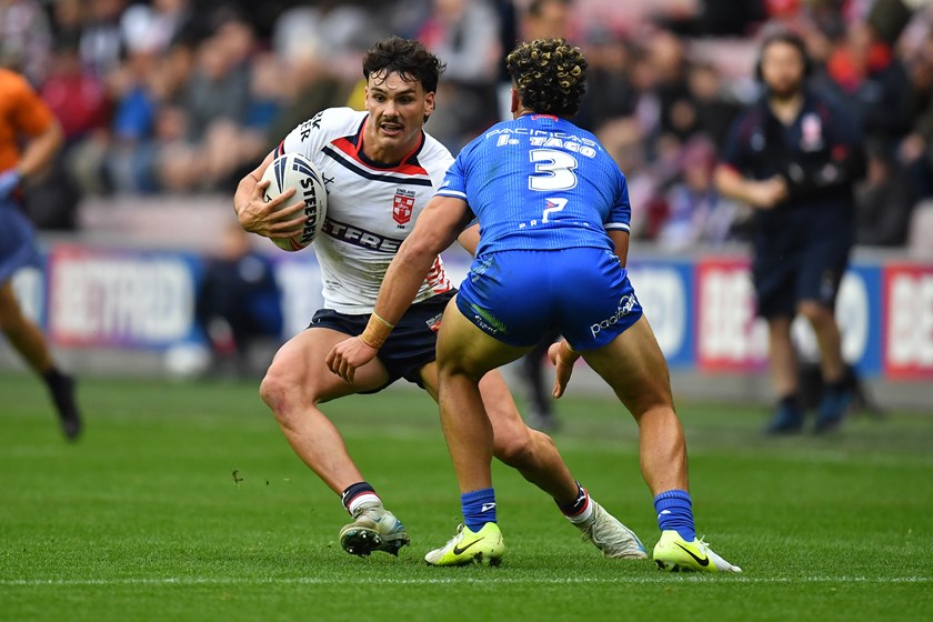 Herbie Farnworth in action for England against Samoa in 2024.