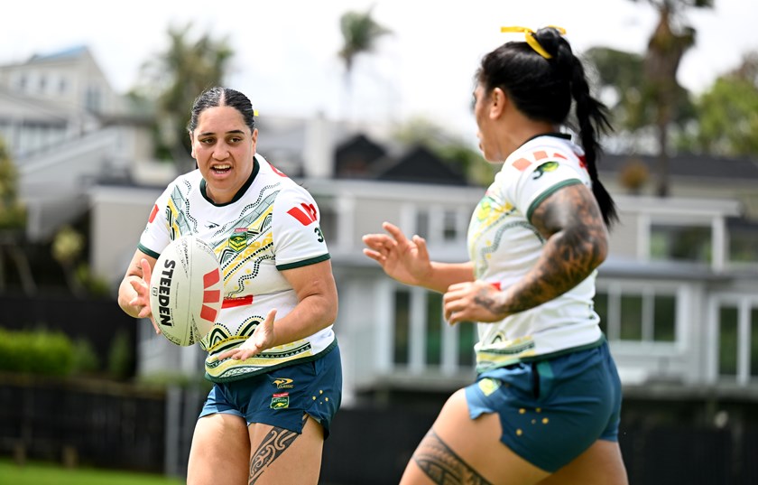 Rima Butler and Sarah Togatuki in Jillaroos training.