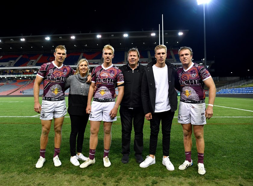The Trbojevic family celebrates Ben's NRL debut in 2021.