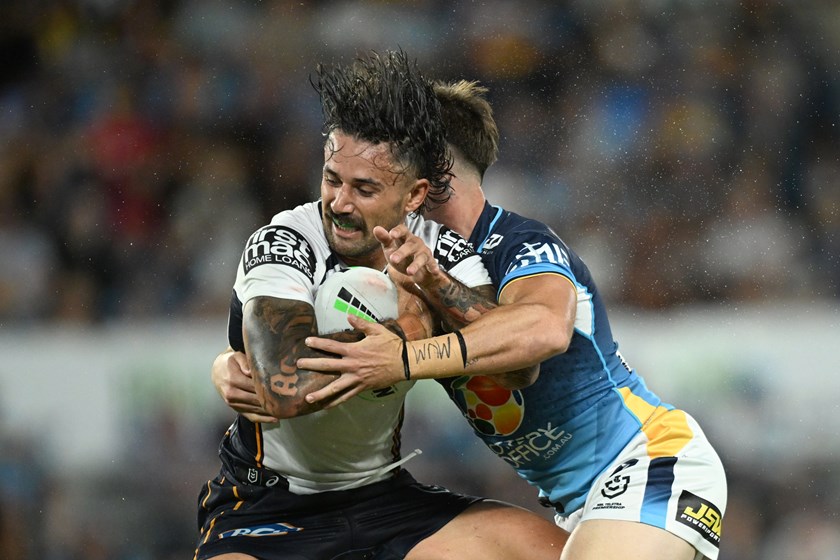 Jesse Arthars in action for the Broncos against the Titans in Round 4.