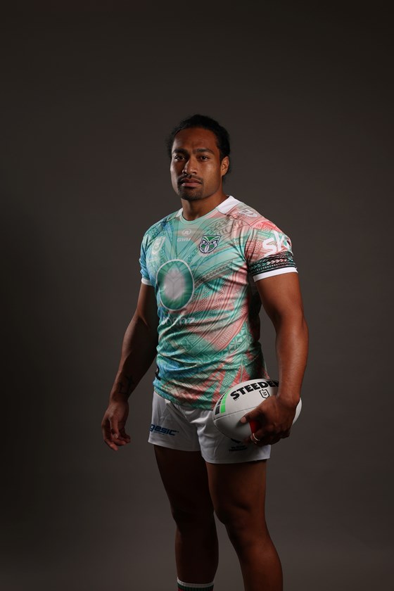 Bunty Afoa wears the Pasifika-themed Warriors jersey.