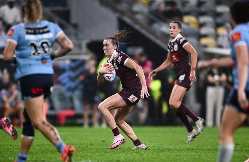 Tamika Upton with the ball for the Maroons in the 2024 series.