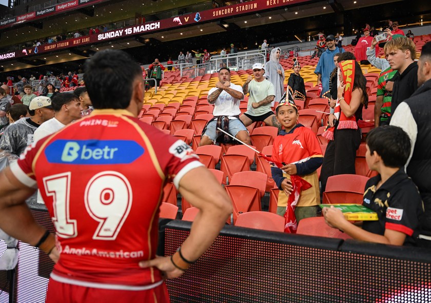 Aublix Tawha leads a haka for former Redcliffe Dolphins team-mate Brent Woolf.