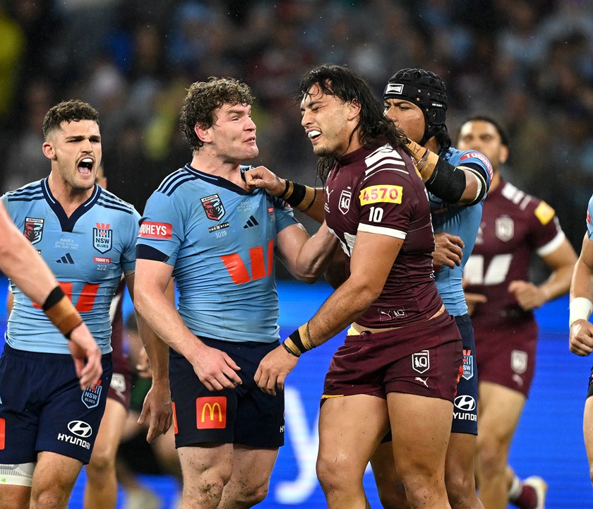 Liam Martin and Tino Fa'asuamaleaui up close and personal in Game Two.