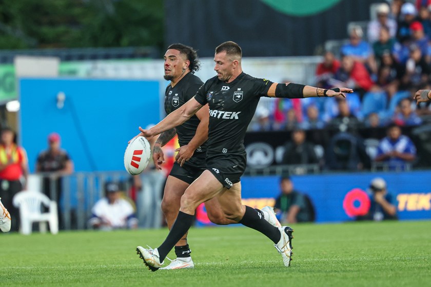 Kieran Foran in action for the Kiwis during the 2025 Pacific Championships.