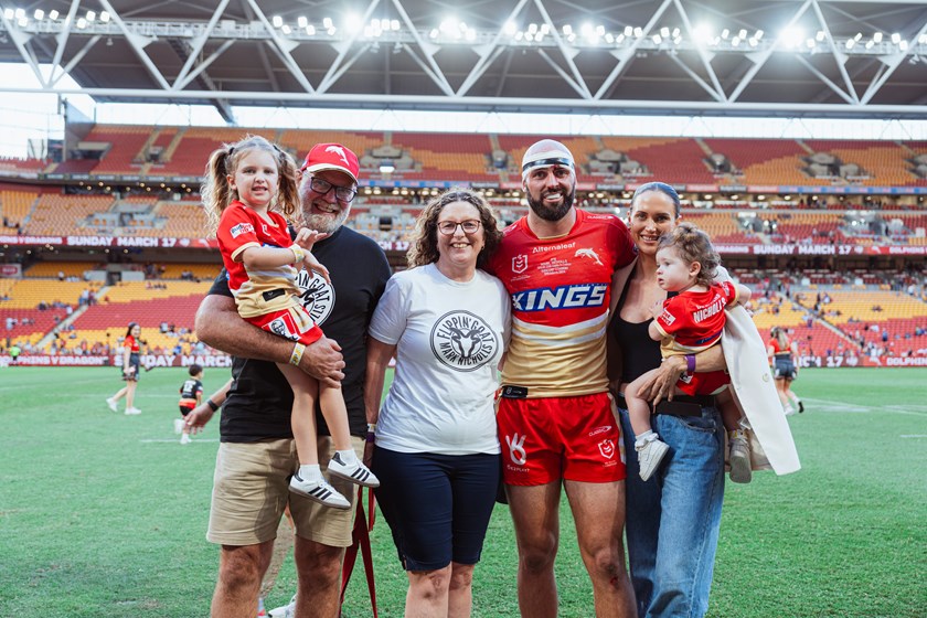 Mark Nicholls with his family after a game.