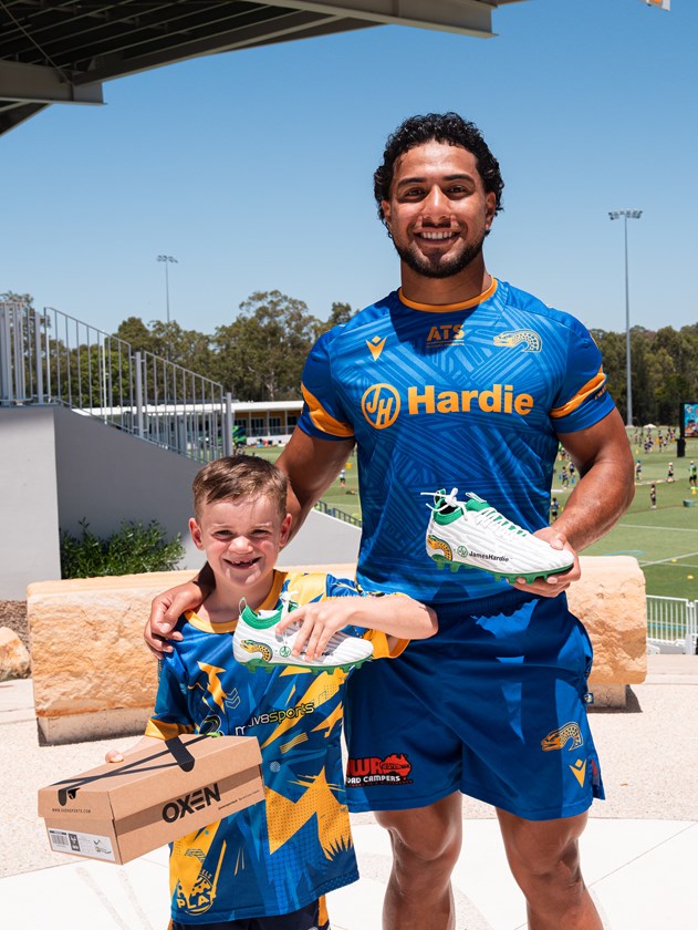 Will Penisini and the Eels helped hand out 1000 pairs of free football boots on Wednesday.