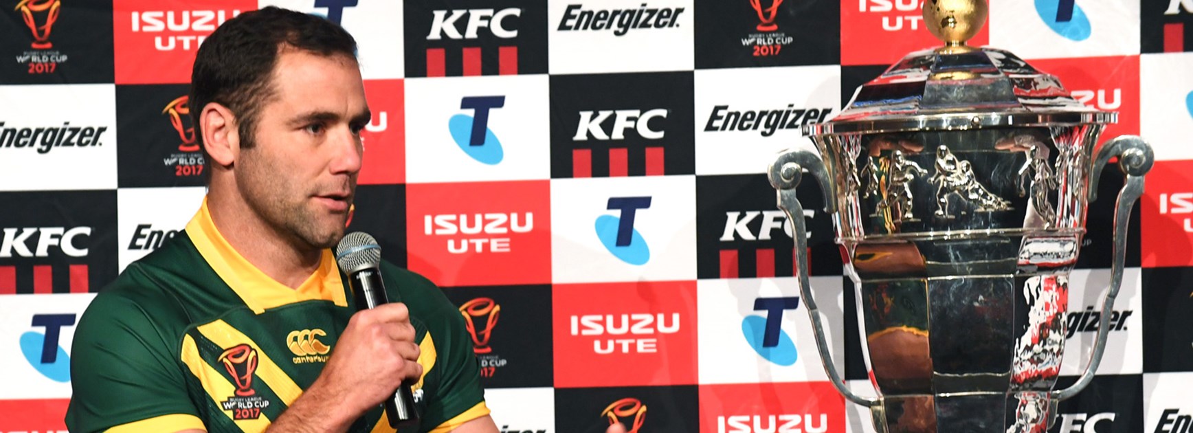 Cameron Smith answers media questions ahead of the 2017 Rugby League World Cup.