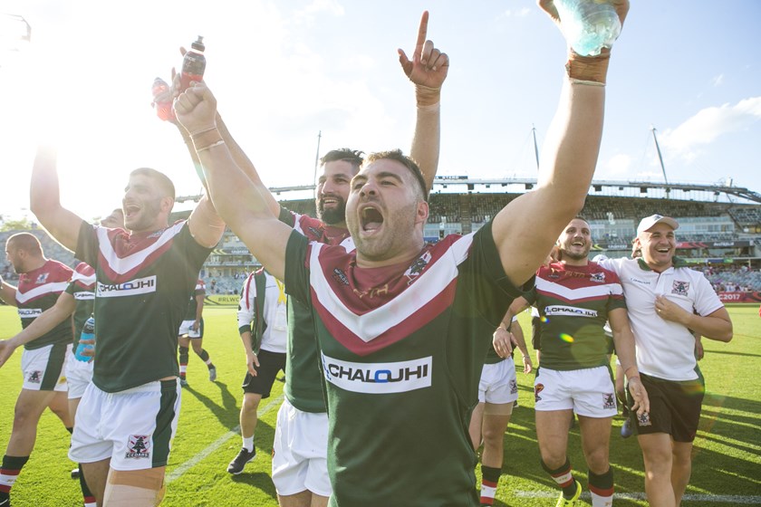 Lebanon celebrate their win over France at the 2017 World Cup.