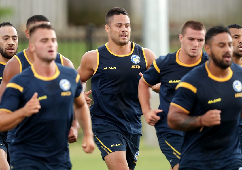 Jarryd Hayne and the Eels in pre-season training.