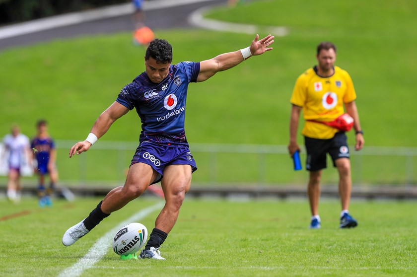 Warriors playmaker Mason Lino takes a shot at goal.