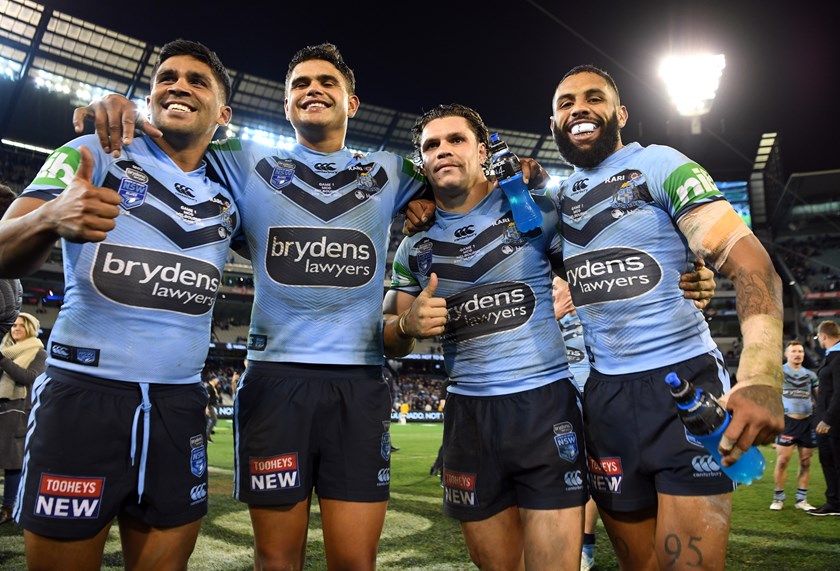 NSW's Tyrone Peachey, Latrell Mitchell, James Roberts, Josh Addo-Carr.