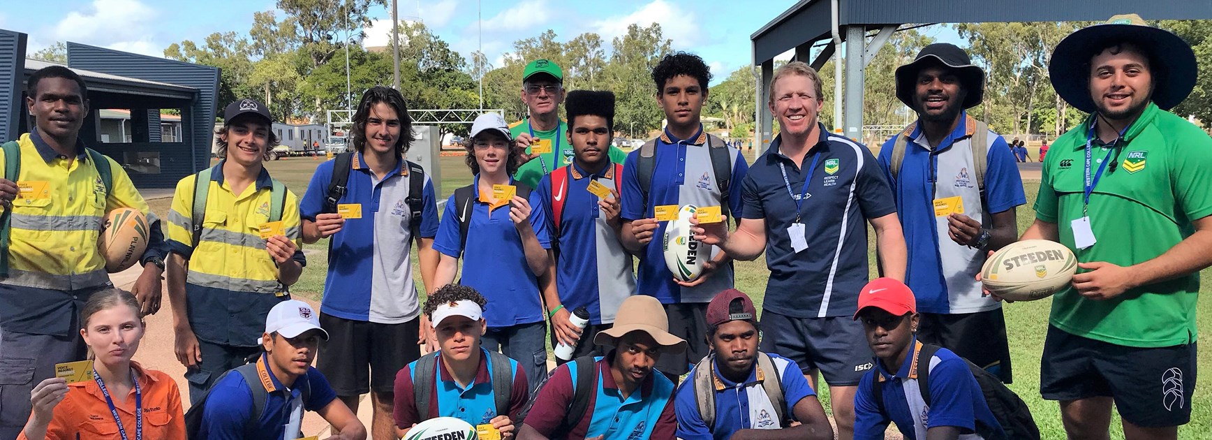 Former Canberra Raiders captain Alan Tongue in the Queensland town of Weipa as part of the Voice Against Violence campaign.