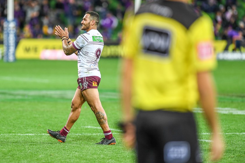Sea Eagles hooker Api Koroisau heads to the sin-bin.