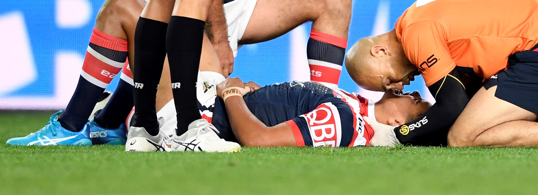 Latrell Mitchell injures his neck in round 15.