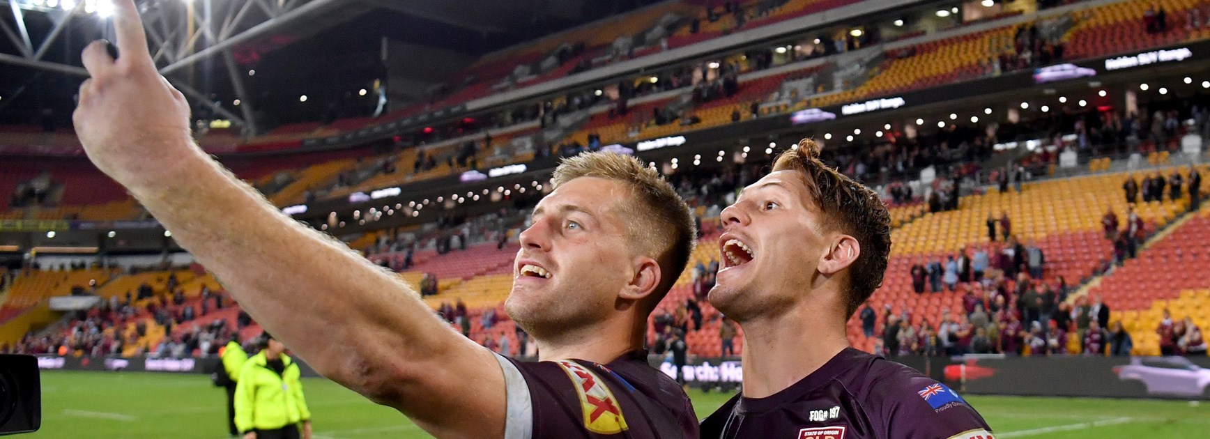 Cameron Munster and Kalyn Ponga after Origin I.