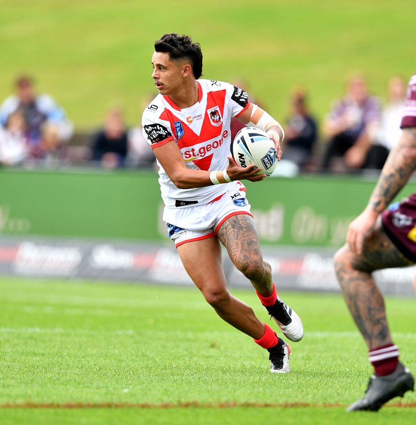 Jayden Sullivan on the move for the Dragons in Jersey Flegg.