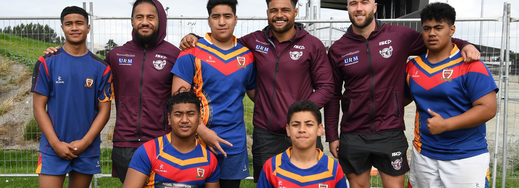 Manly stars with players from St Thomas College of Canterbury.