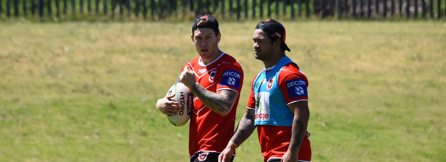 Dragons hookers Cameron McInnes and Issac Luke.