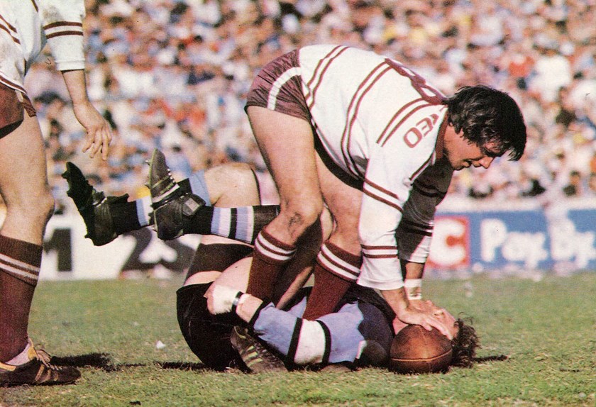 Manly's Ian Martin and Sharks forward Eric Archer.