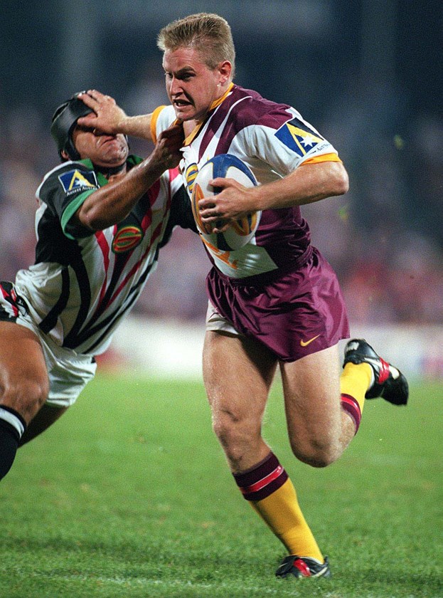 John Plath palms off Sid Domic during the 1997 Super League season.