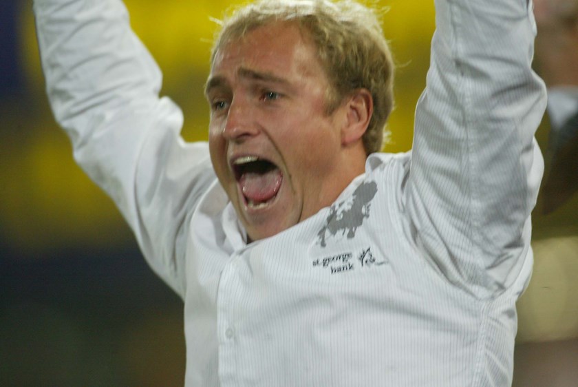 Nathan Brown celebrates a win over the Eels in 2004.