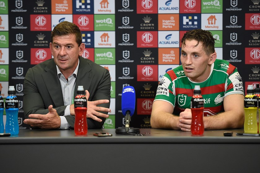 Rabbitohs coach Jason Demetriou and captain Cameron Murray
