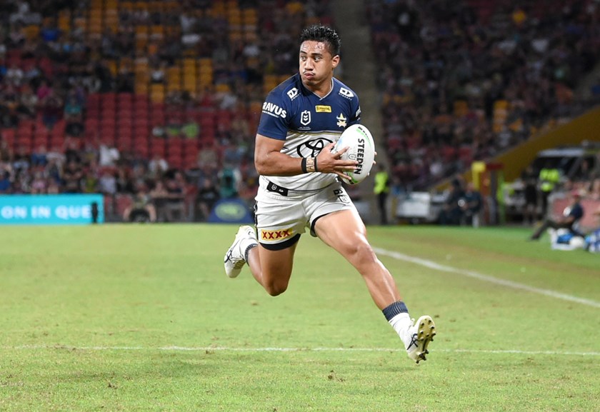 Taulagi breaks into the clear against Wests Tigers earlier this season