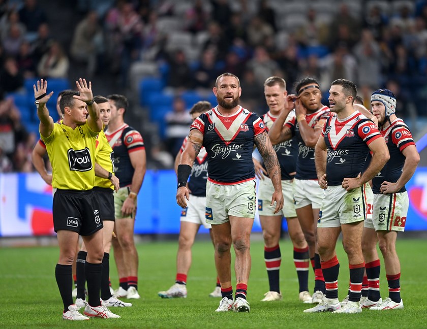 Jared Waerea-Hargreaves is sin-binned after throwing a water bottle towards Panthers players