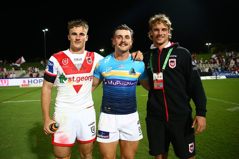 Toby and Ryan Couchman with Titans centre and Thirroul Butchers junior club-mate Aaron Schoupp  