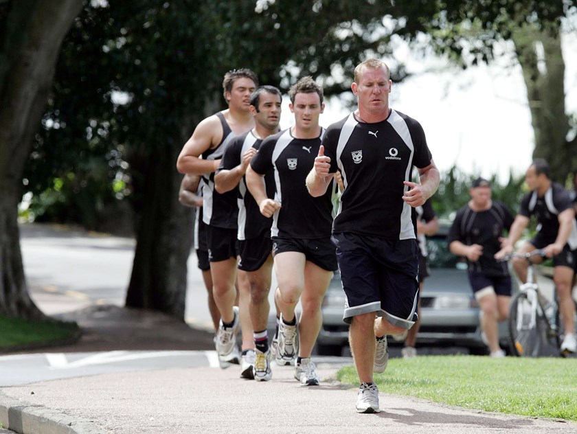 Kevin Campion, Lance Hohaia and Stacey Jones at Warriors training in 2003