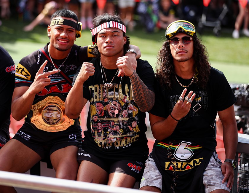 Stephen Crichton, Brian To'o and Jarome Luai at the Panthers fan day