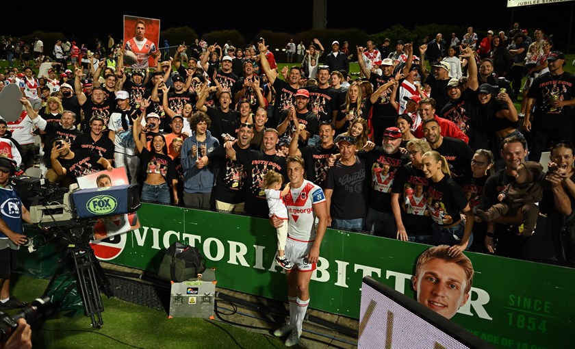 Jesse Marschke had a huge contingent of support for his NRL debut, including Roosters stars Connor Watson and Angus Crichton