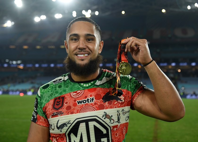 Rabbitohs back-rower Keaon Koloamatangi was awarded the Eric Simms Medal.