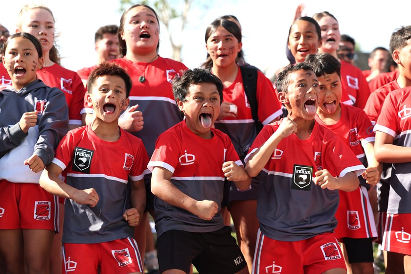 Young Kiwi fans perform a haka for their heroes at Wednesday's official welcome in Christchurch. 