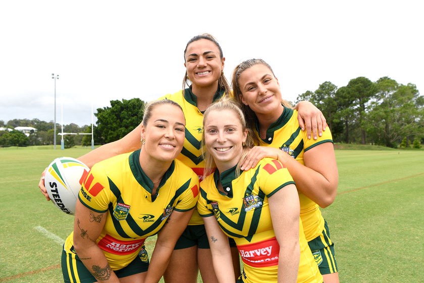 Tarryn Aiken with Roosters and Jillaroos team-mates Isabelle Kelly, Millie Elliott and Jess Sergis