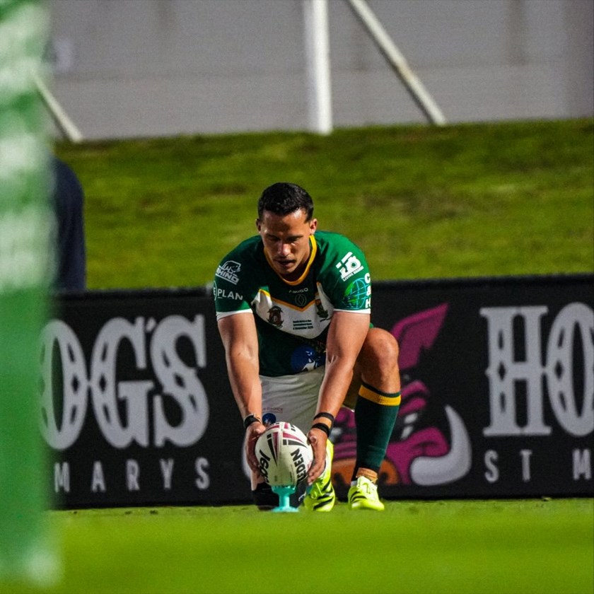 Niel Beukes lines up a conversion attempt for South Africa against Niue.