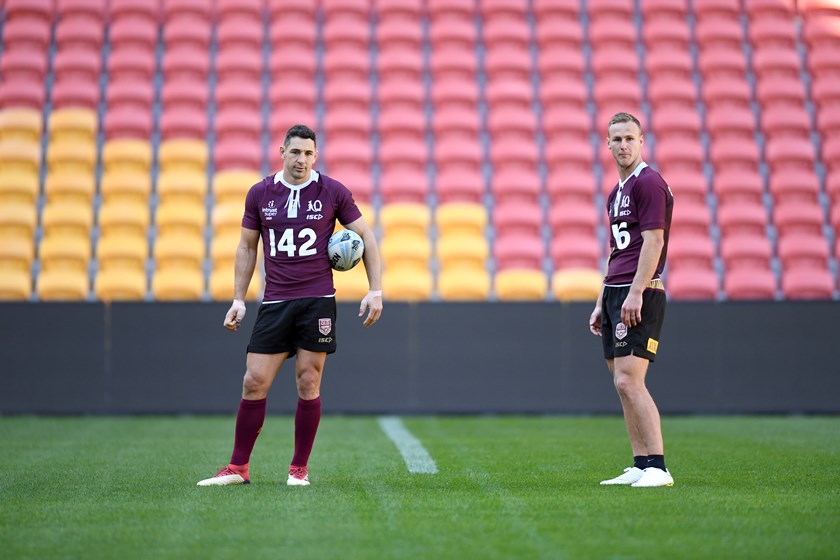 Billy Slater and Daly Cherry-Evans ahead of their last game together for Queensland in 2018.