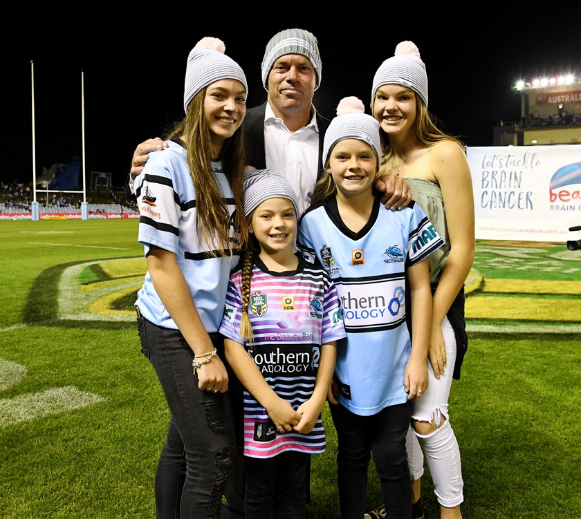 Brett Kimmorley and daughters Maddi, Mia, Ava and Ivy at the opening match of the NRL's inaugural Beanies for Brain Cancer Round in 2017.