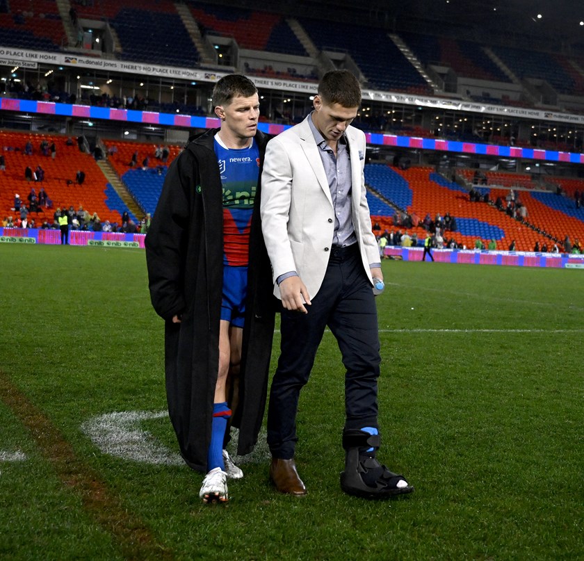 There are fears for Kalyn Ponga's season after the Knights superstar suffered a foot injury against the Raiders.