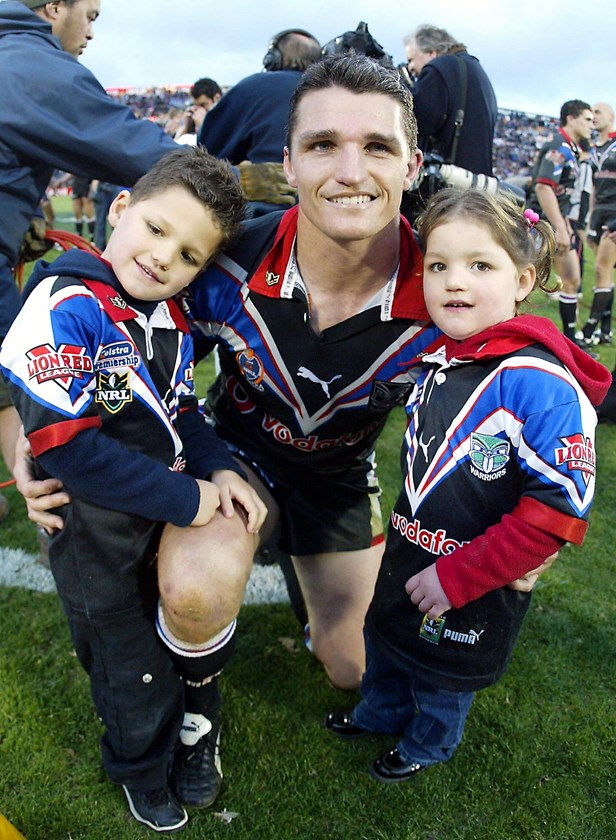 Ivan Cleary with Nathan and daughter Indi ahead of the Warriors 2002 grand final against the Roosters.