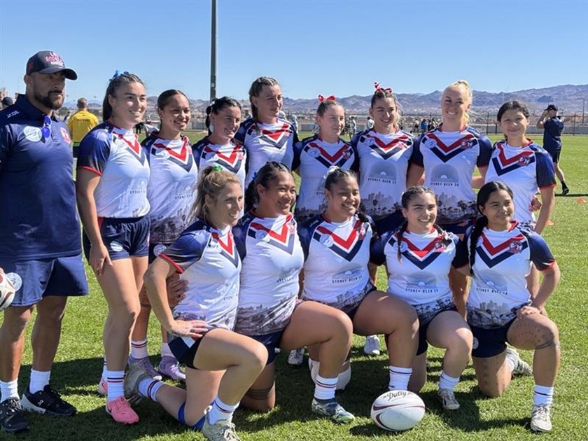 The LA Roosters women's team, which is a mix of Americans and Sydney Roosters NRLW players.