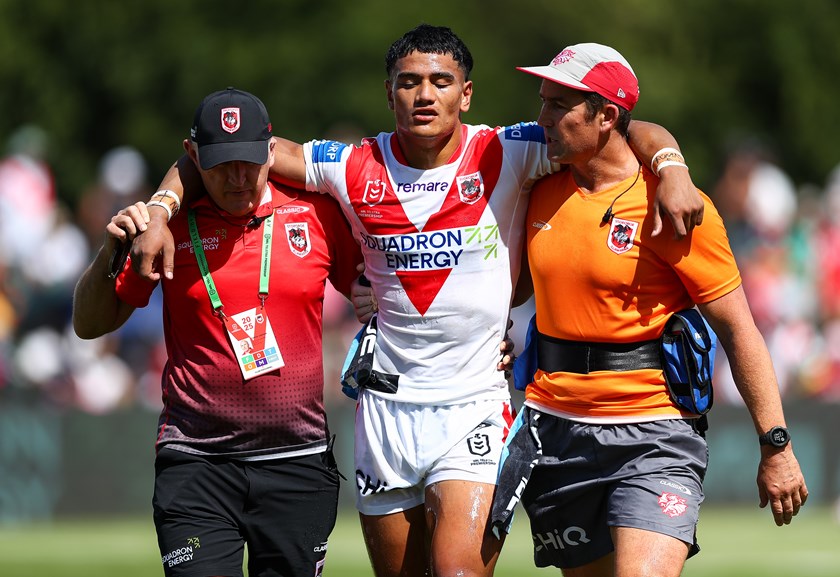 Sione Finau is helped from the field in Mudgee.