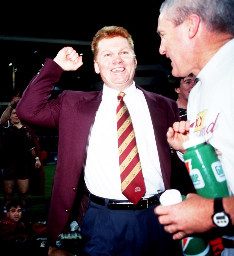 Paul Vautin celebrates Queensland's stunning Origin upset in 1995.