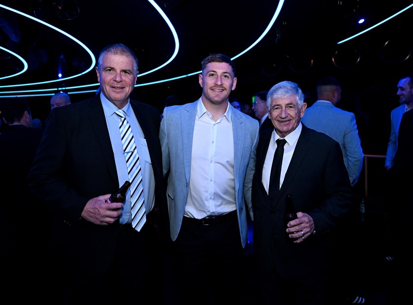 Max King celebrates his Origin call up with his father, David, and grandfather, Johnny. King is a fourth-generation premiership player as his great grandfather Cec also played.  