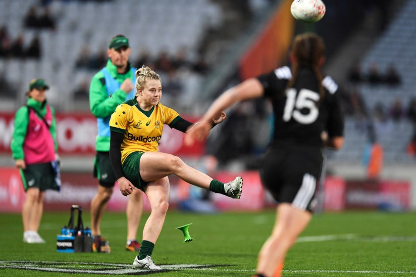 Samantha Treherne in action for Australia against the Black Ferns.