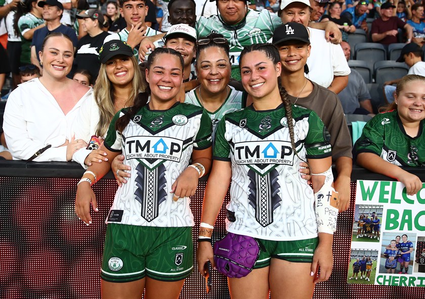 Kennedy and Rueben Cherrington celebrate with family after making successful comebacks for Māori All Stars.